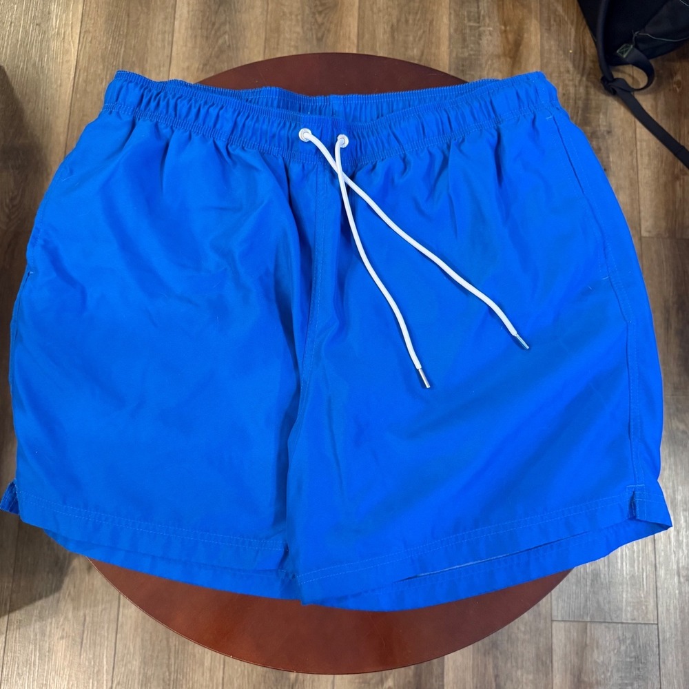 Lands End Mens XL Blue Swim Trunks Mesh Lined Elastic Waist Drawstring Shorts